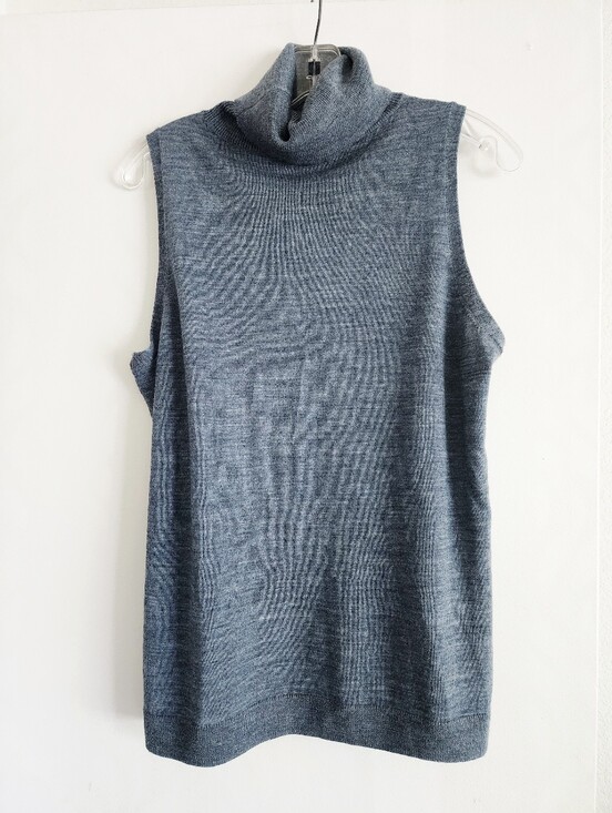 Halogen Sweaters - HALOGEN | Sleeveless Merino Wool Turtleneck Knit Top | Heathered Blue/Slate Gray